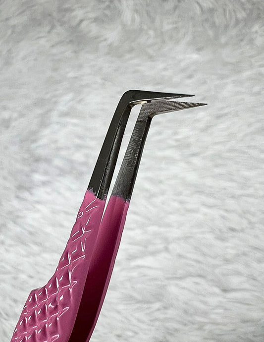 90 Degree Volume Tweezers Mini Boot Fiber Tip -Barbie Pink
