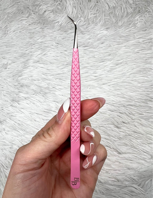 Curved Isolation Tweezer Fiber Tip -Barbie Pink